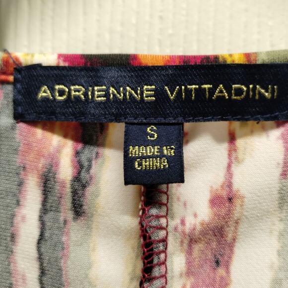 Adrienne Vittadini Size Small Multicolor Abstract V-Neck Shirred Waist Blouse - Picture 4 of 6